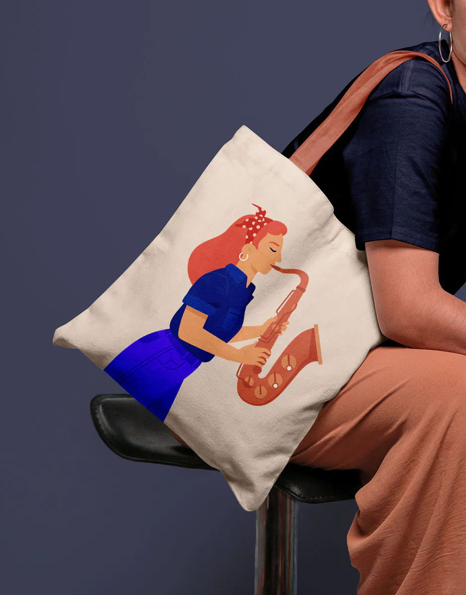 Mockup tote bag Jazz in Noyon, déclinaison goodies de l'identité visuelle festival