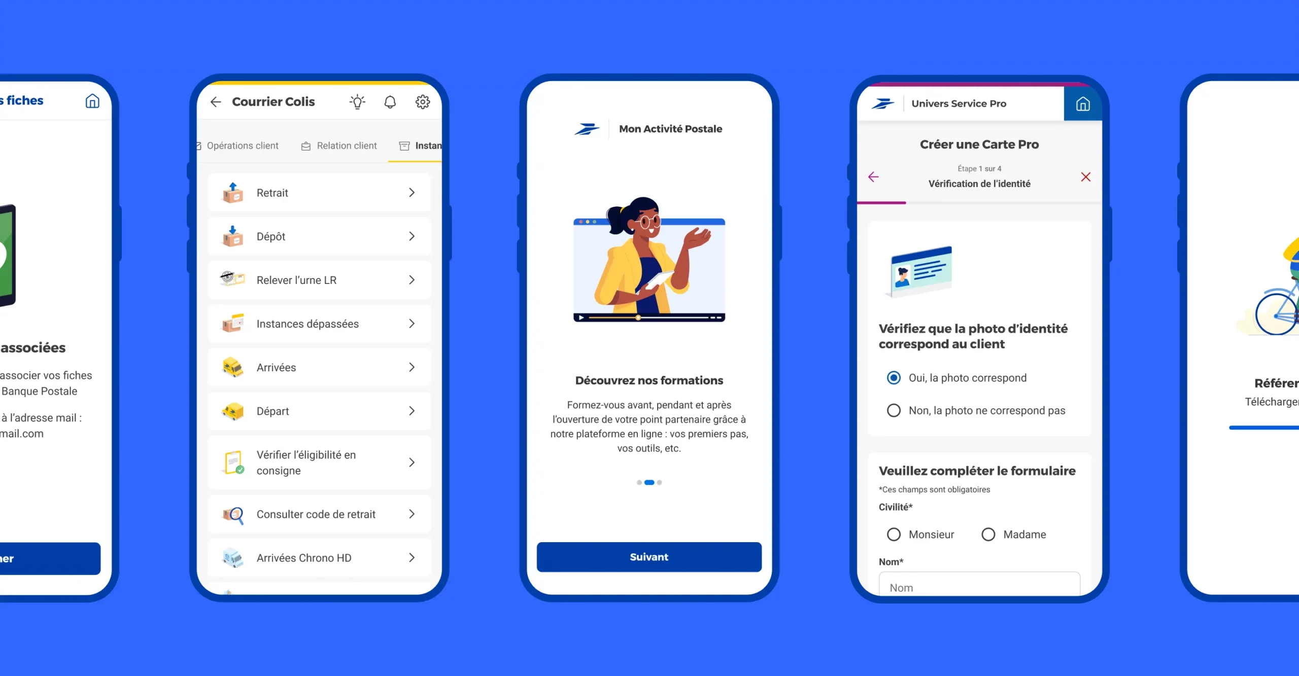 Plusieurs intefaces mobiles utilisant notamment des icônes et des illustrations du design system