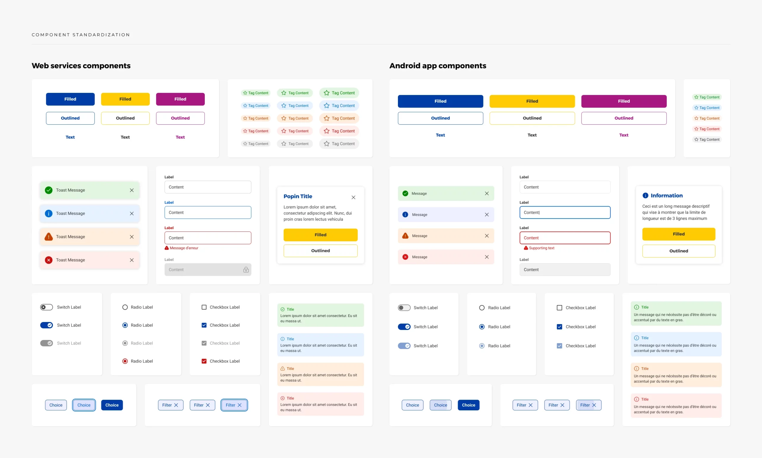 Comparaison des composants web et android montrant leur convergence graphique.