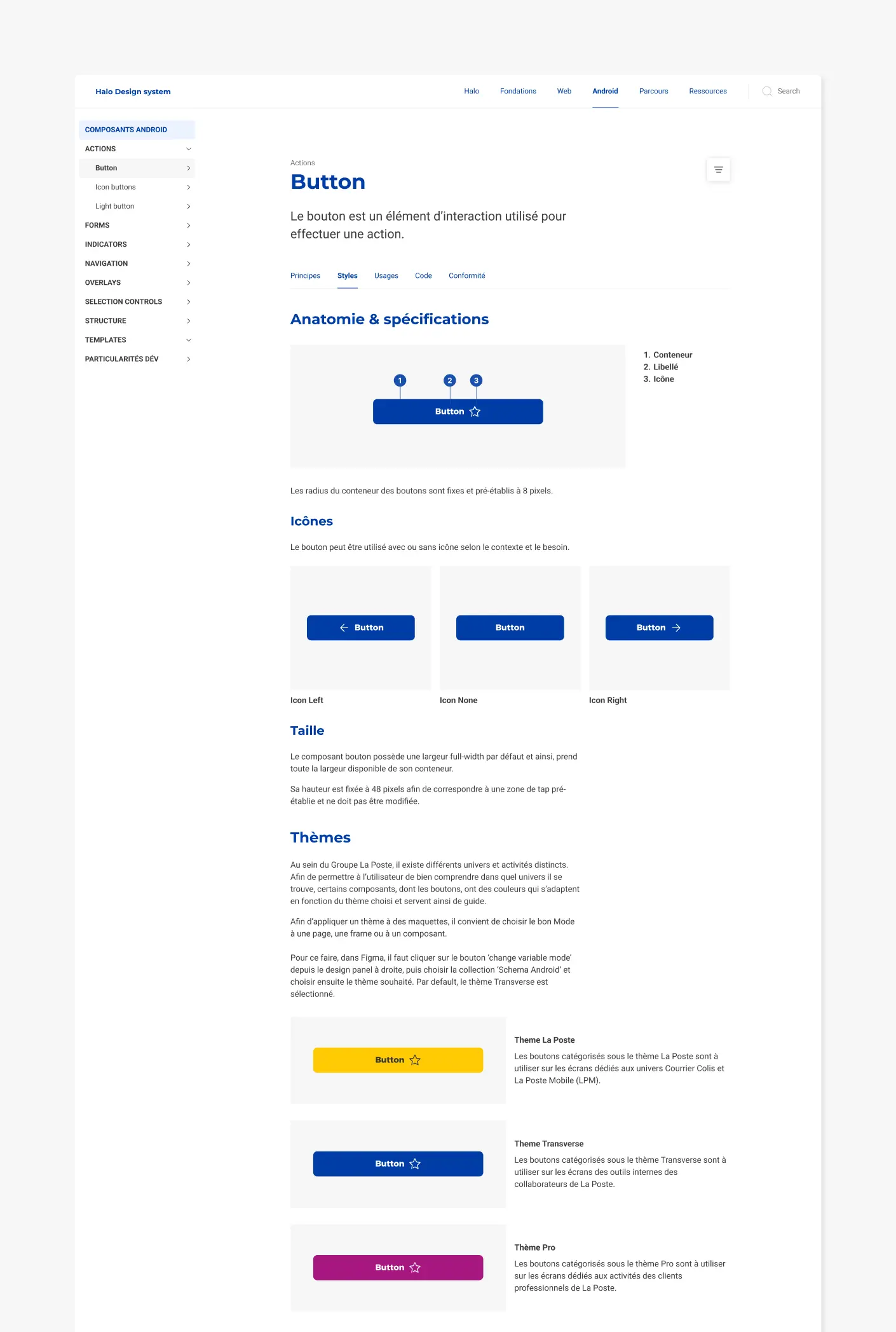 Documentation du composant Button du design system Halo.
