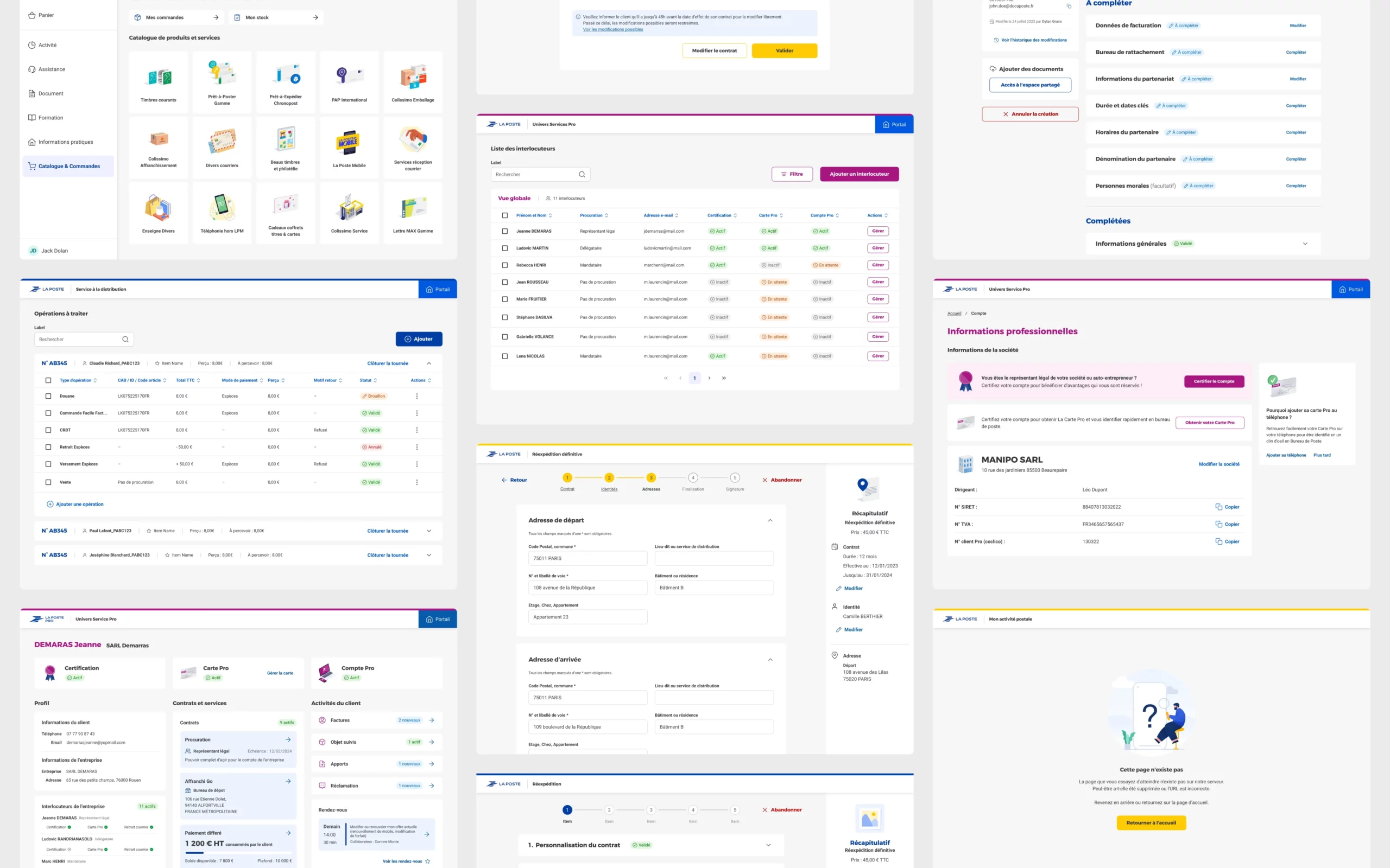 Gallerie d’interfaces utilisateur de différents outils laposte utilisant tous le design system.