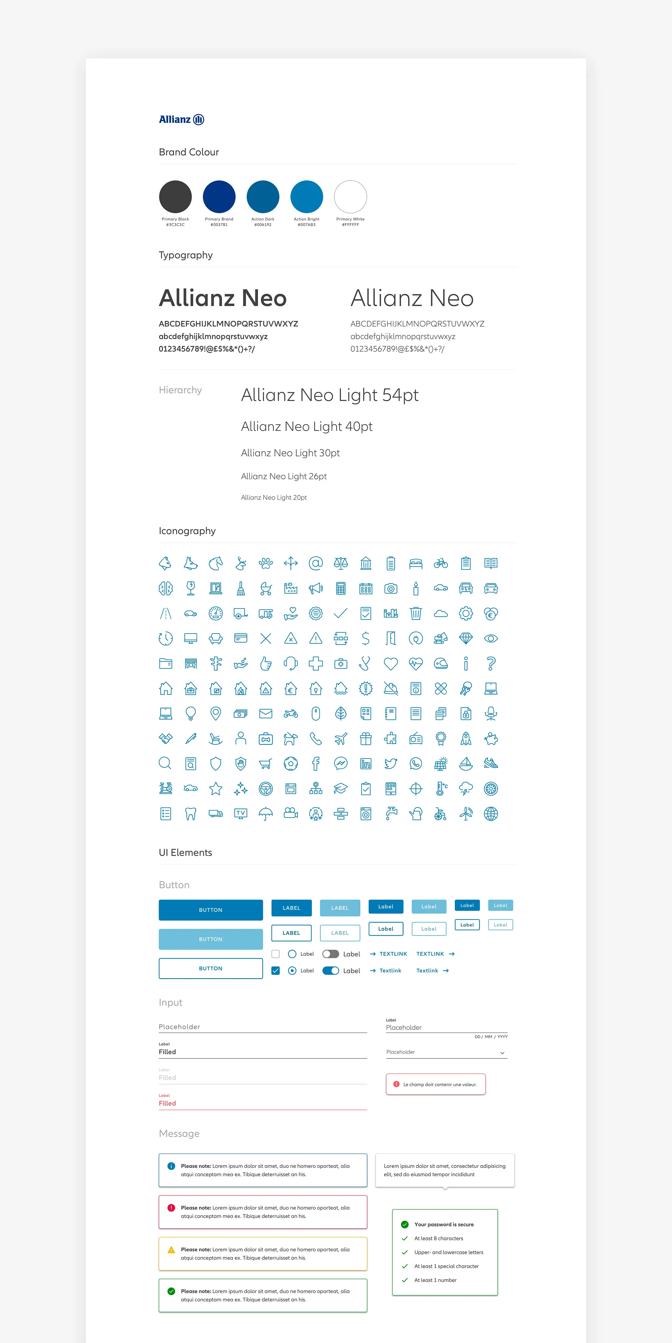 Design system de l’interface digitale Allianz regroupant les composants graphiques et règles d’interface.