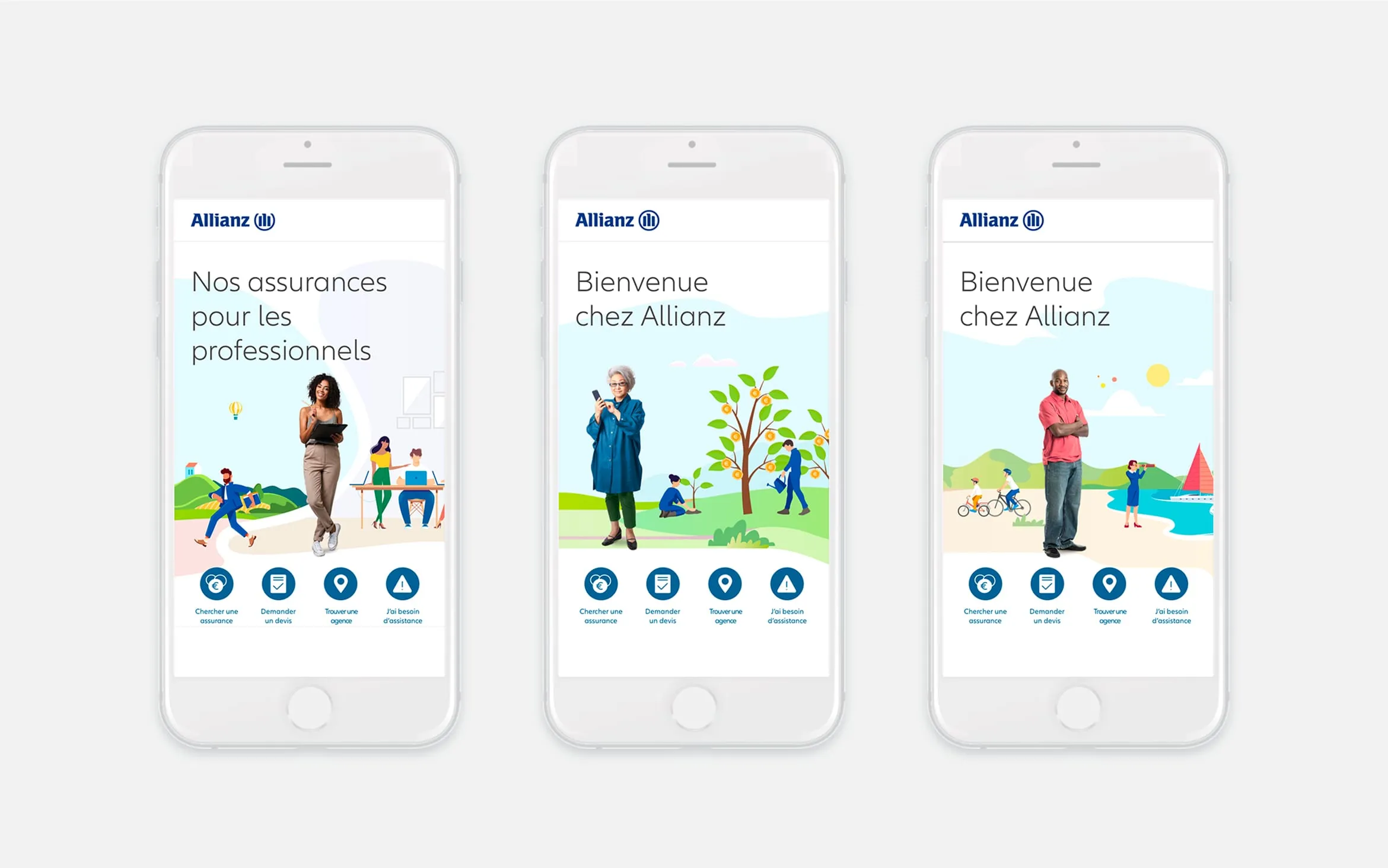 Illustrations utilisée dans la version mobile de la page d’accueil Allianz.