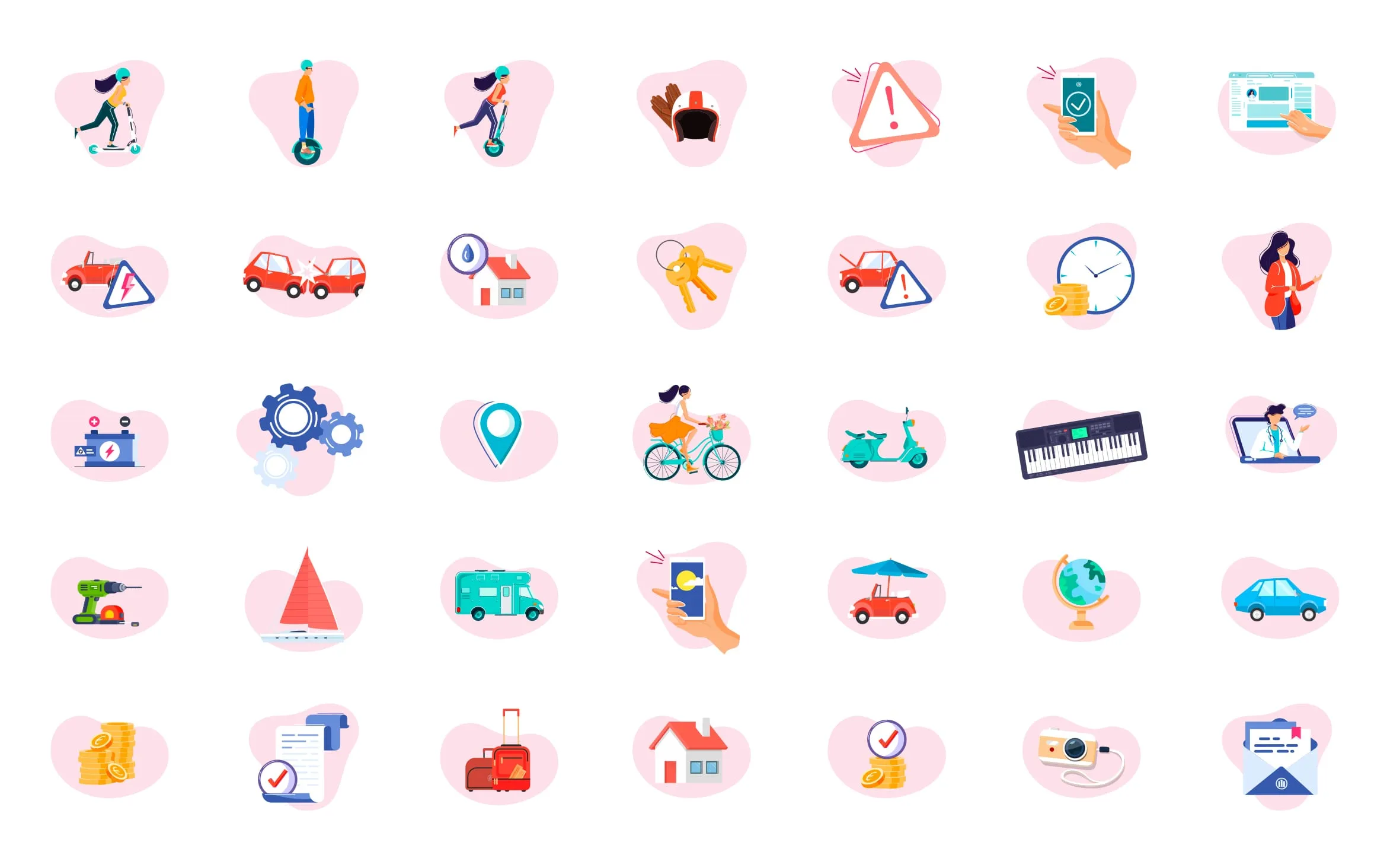 Série d’illustrations représentant les services proposés par Allianz.