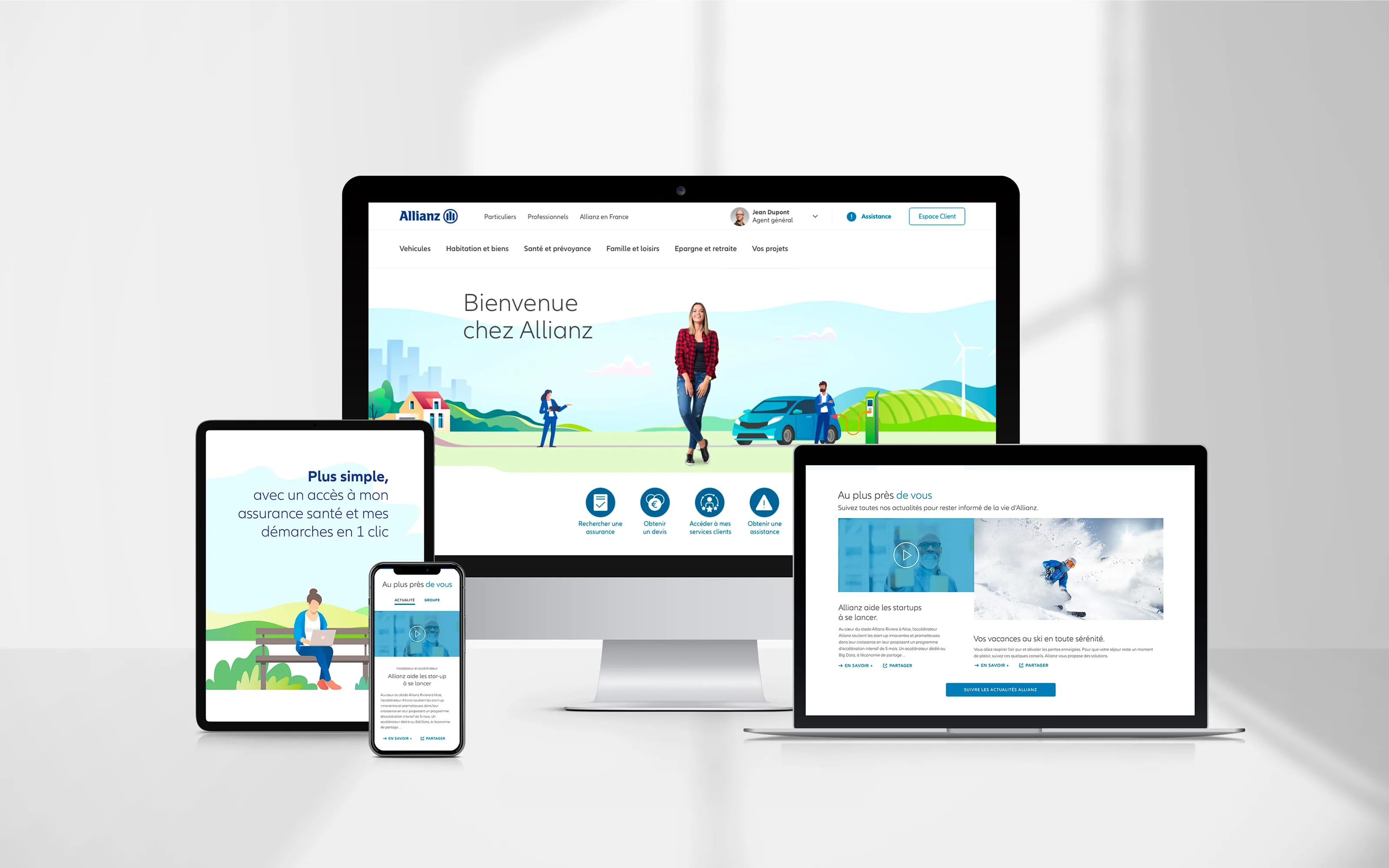 Maquette responsive du site web Allianz France dans le cadre de sa refonte numérique.