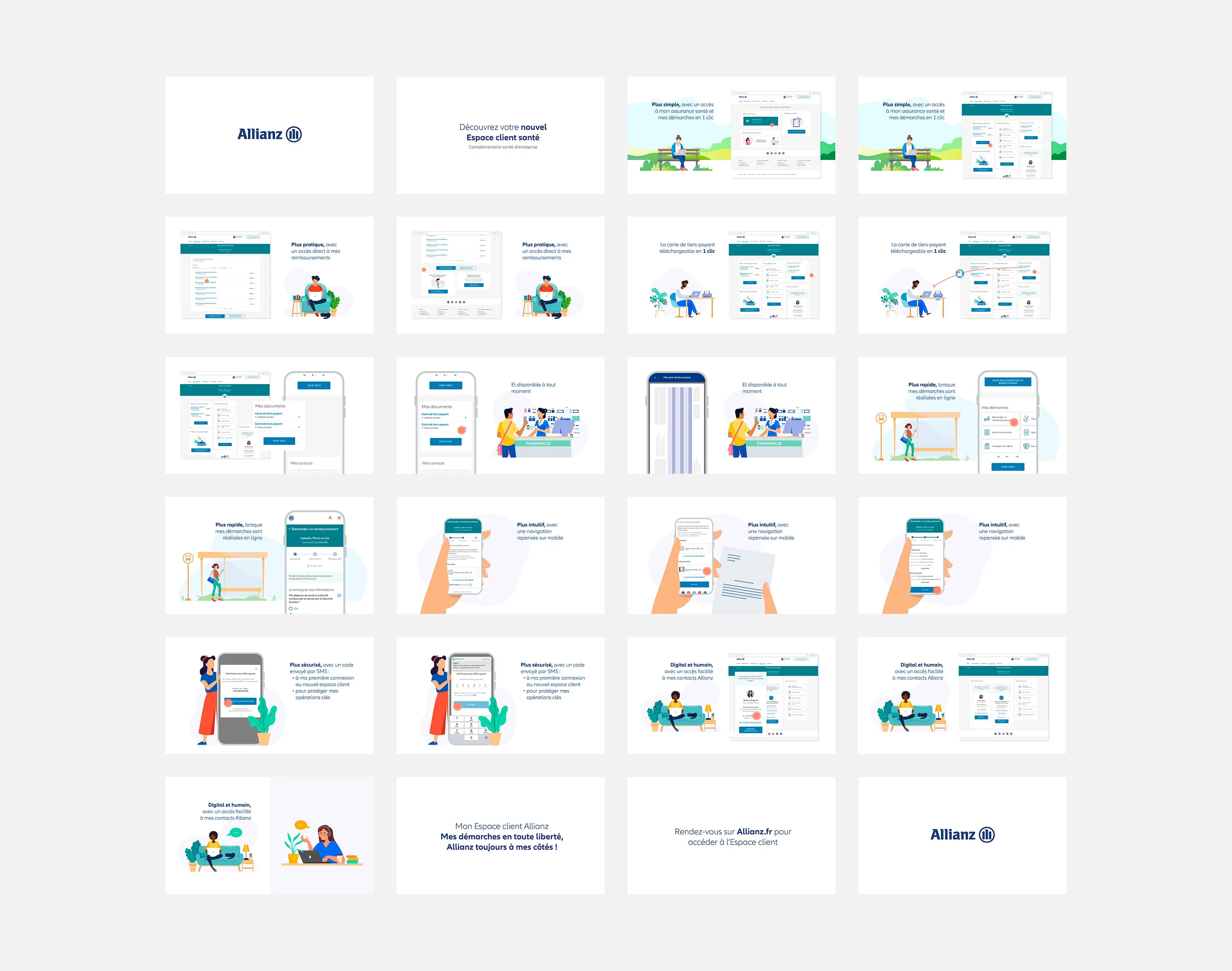 Storyboard illustré de la vidéo consacrée à l’espace client santé Allianz.