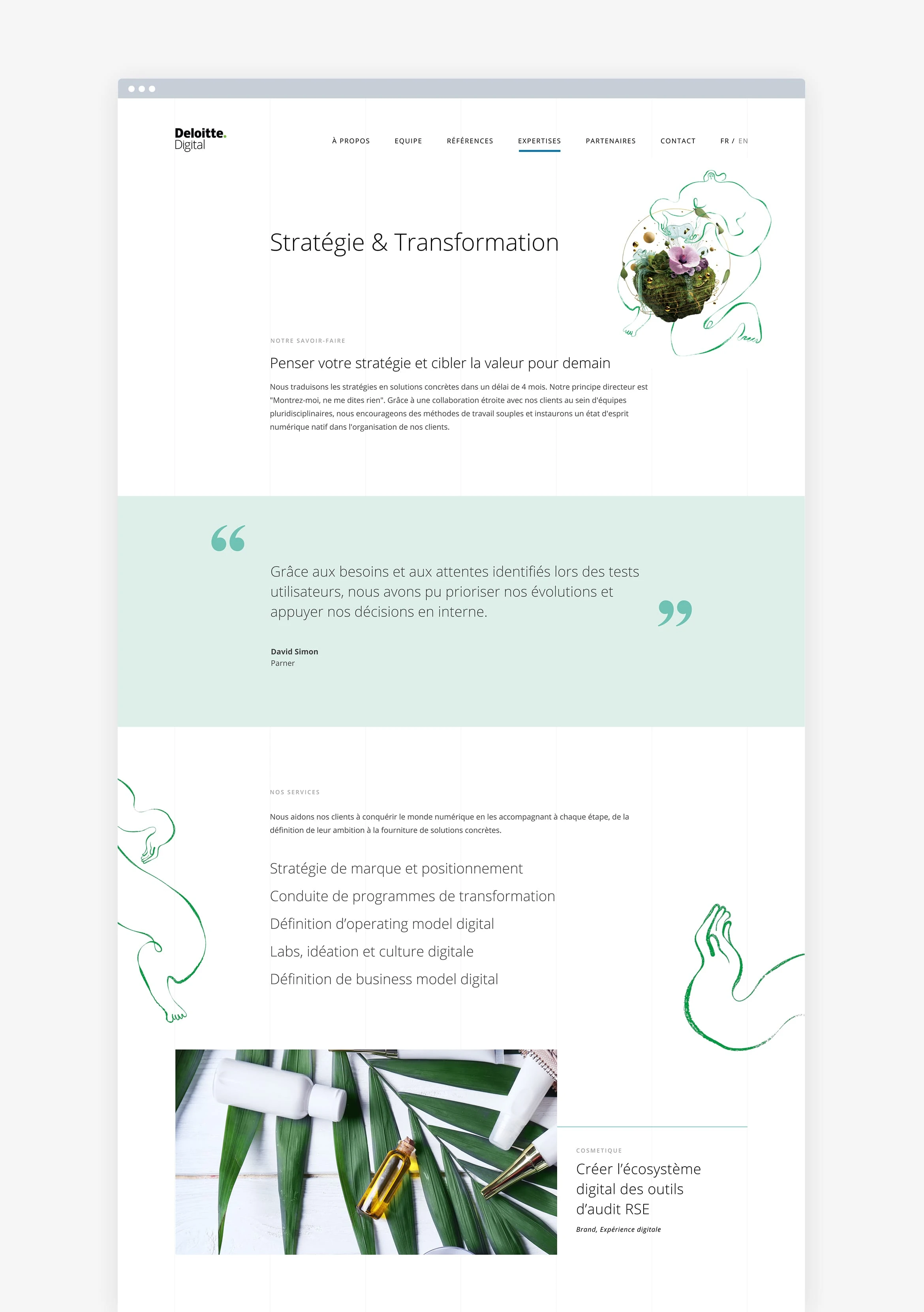 Page présentant les expertises de Deloitte Digital France.