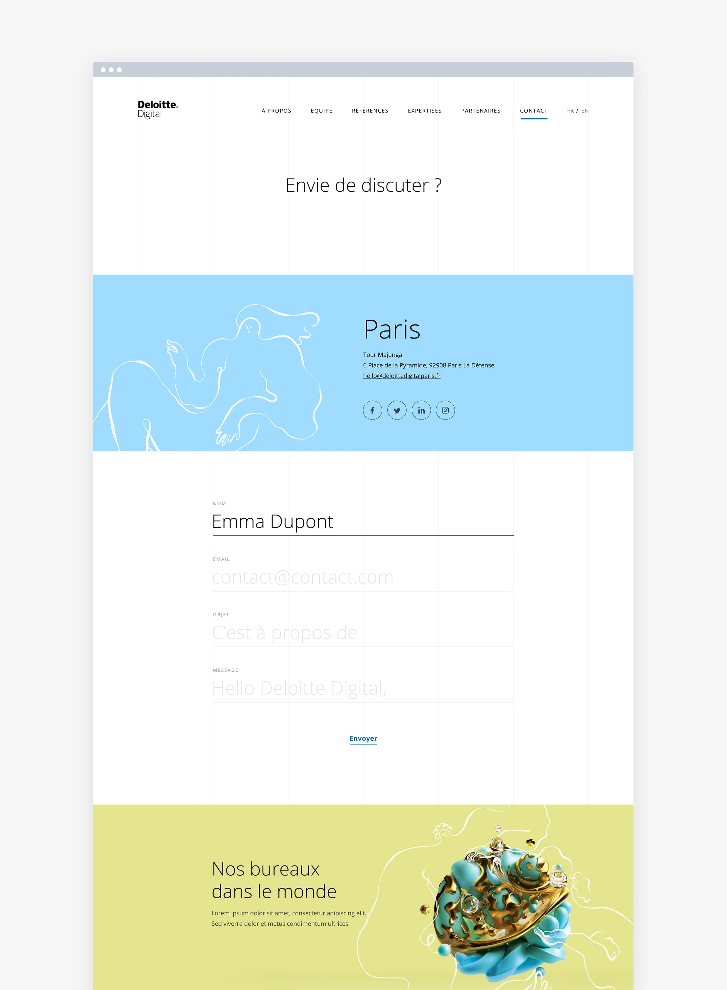 Page Contact du site web de Deloitte Digital France.