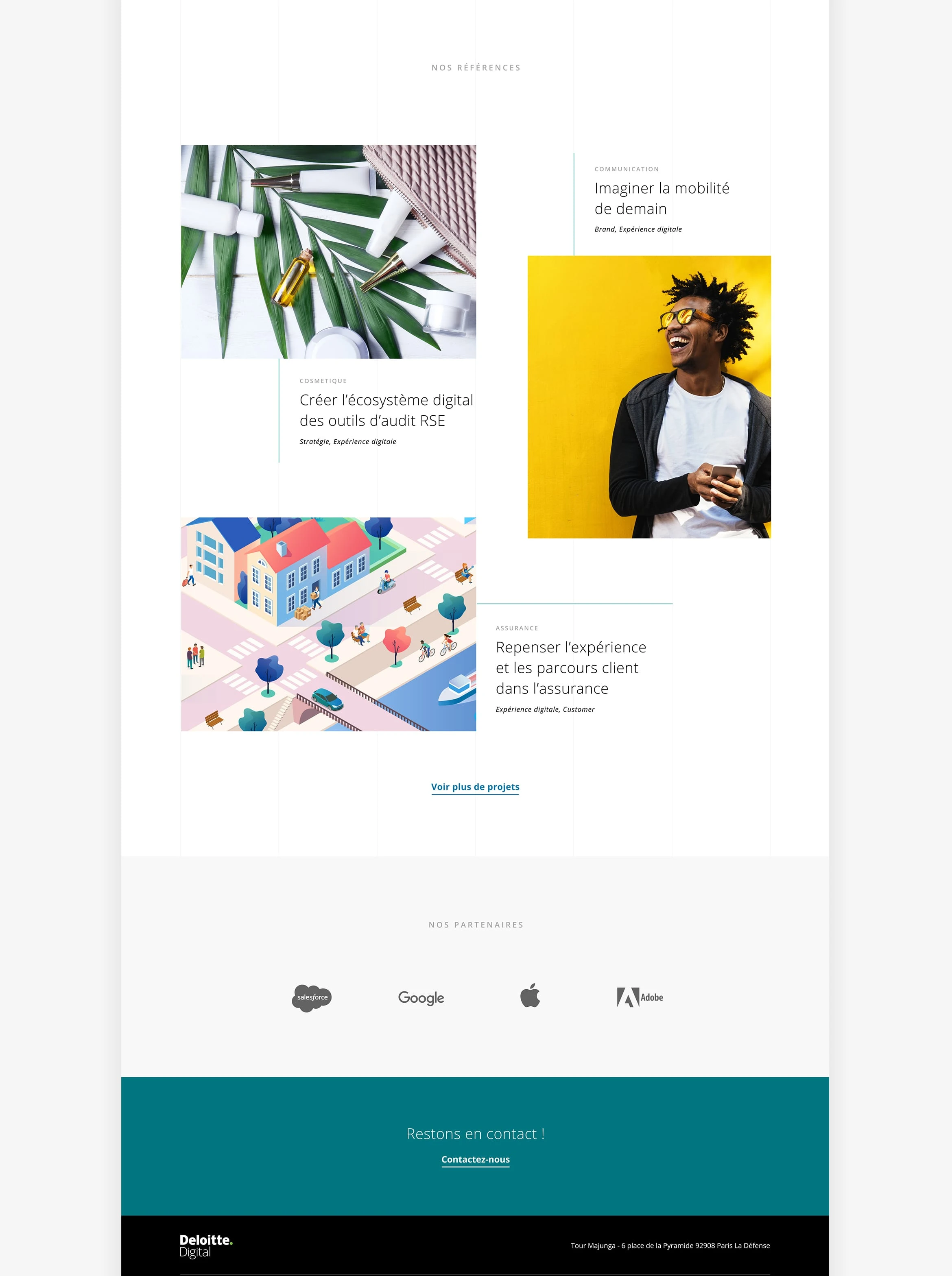 Page d’accueil du site web présentant les références