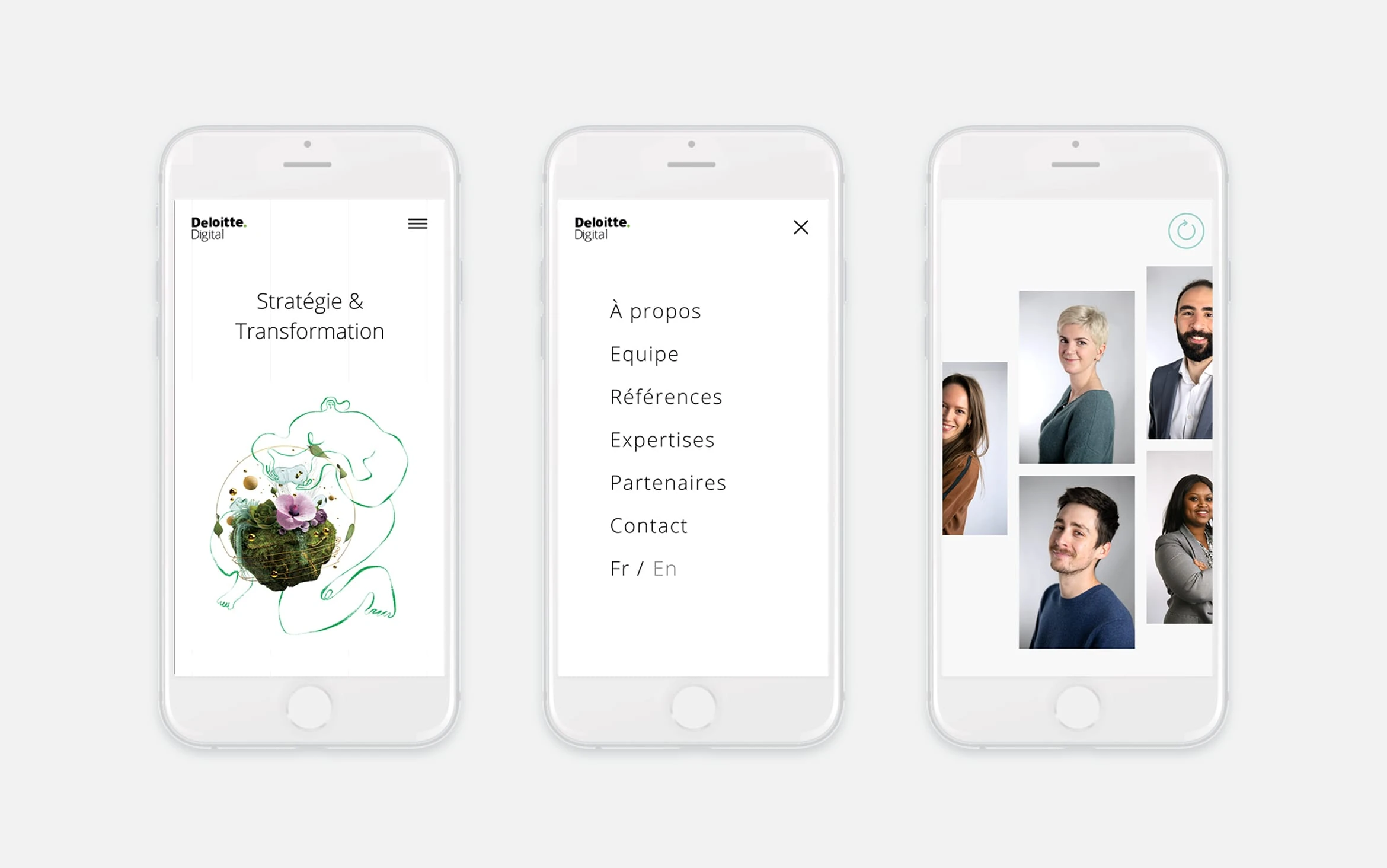 Versions mobiles du site web de Deloitte Digital France.