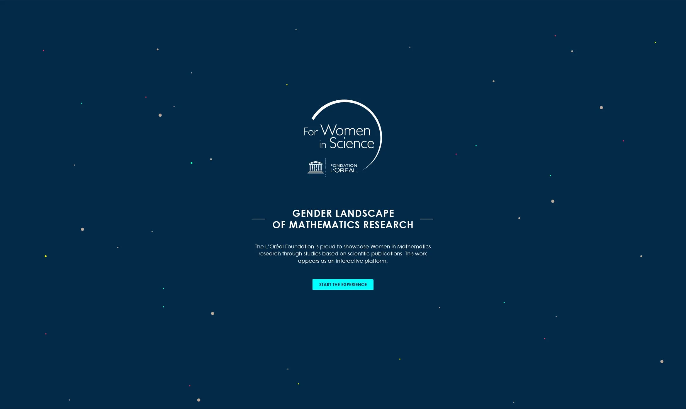 Écran d’introduction de la plateforme interactive For Women in Science consacrée à la parité dans les sciences.