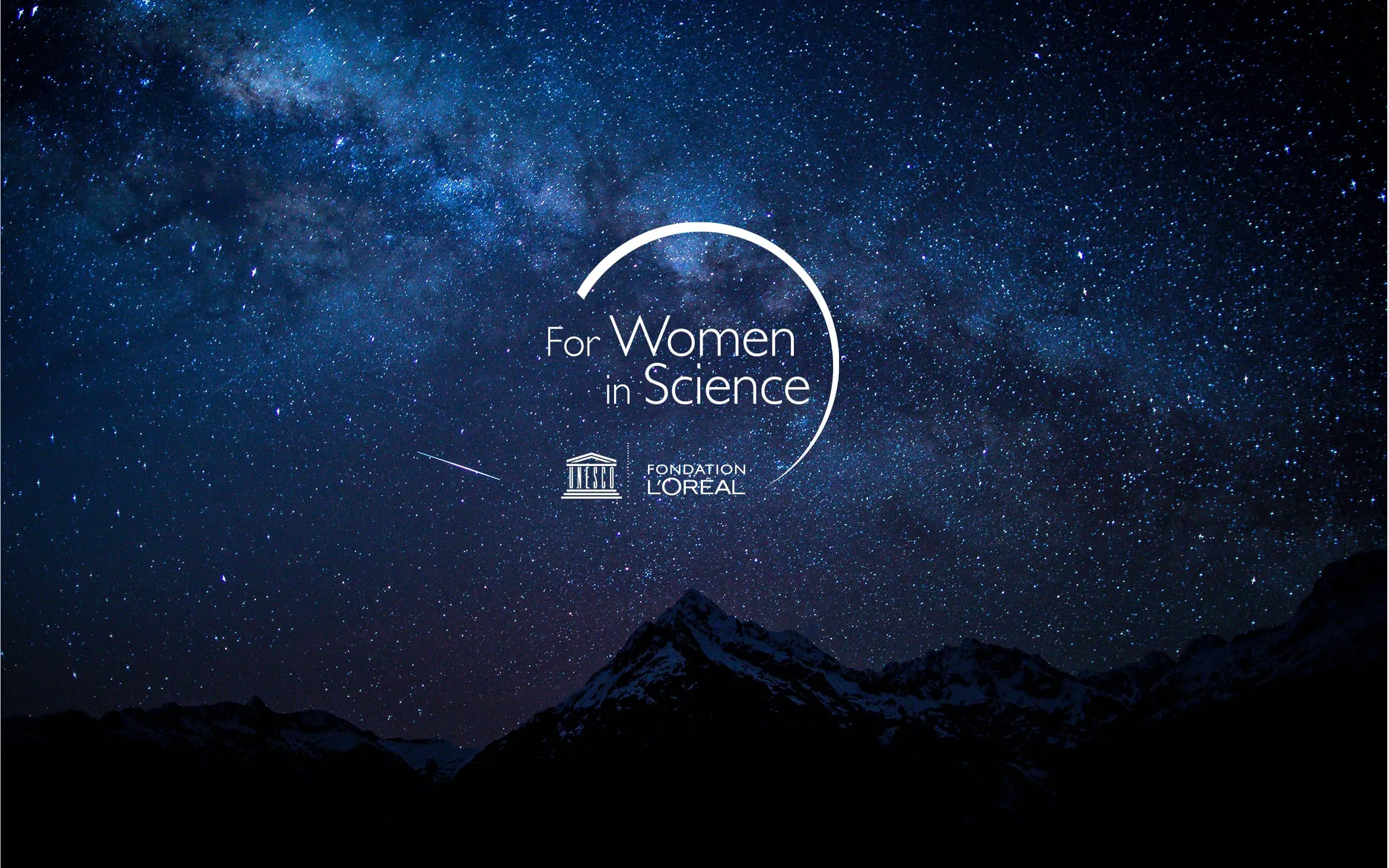 Logo de la fondation For Women in science sur un fonds étoilé.