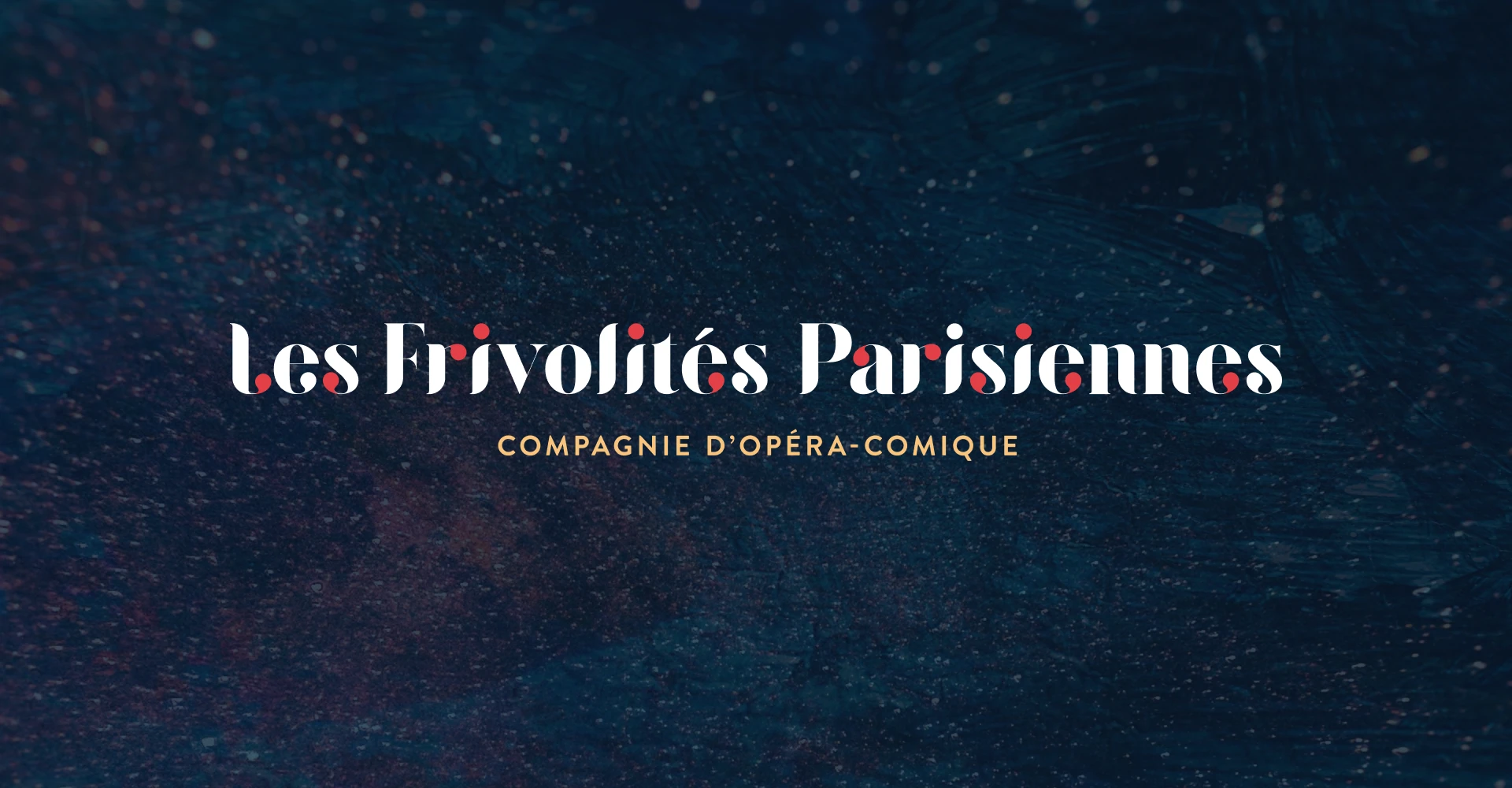 Logo des Frivolités Parisiennes en blanc et jaune doré sur fond bleu texturé.