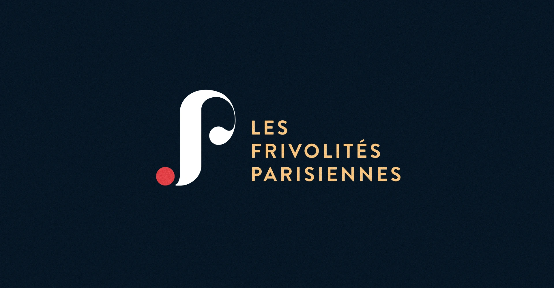 Logo des Frivolités Parisiennes associant un monogramme F et P à une typographie élégante sur fond bleu nuit.