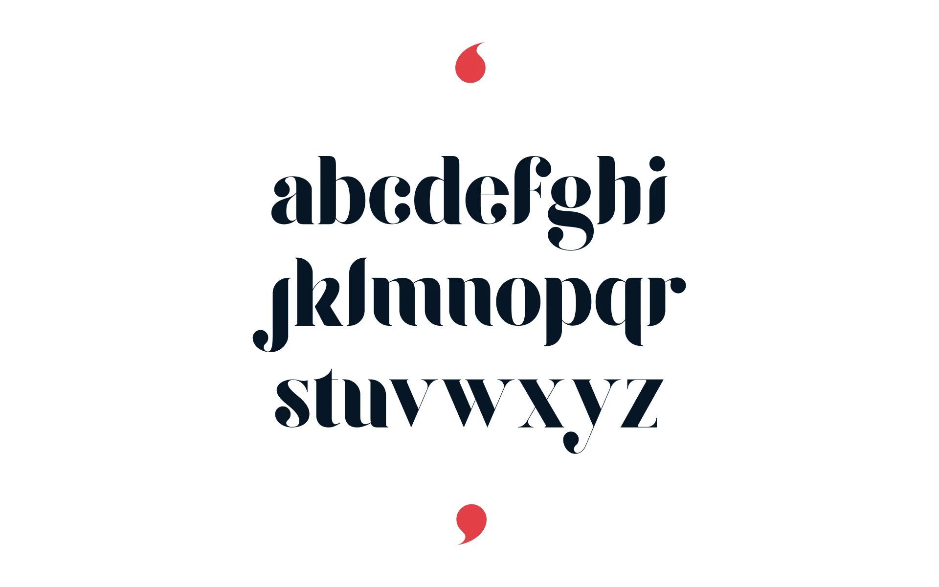 Alphabet présentant la typographie décorative utilisée dans l’identité visuelle des Frivolités Parisiennes.