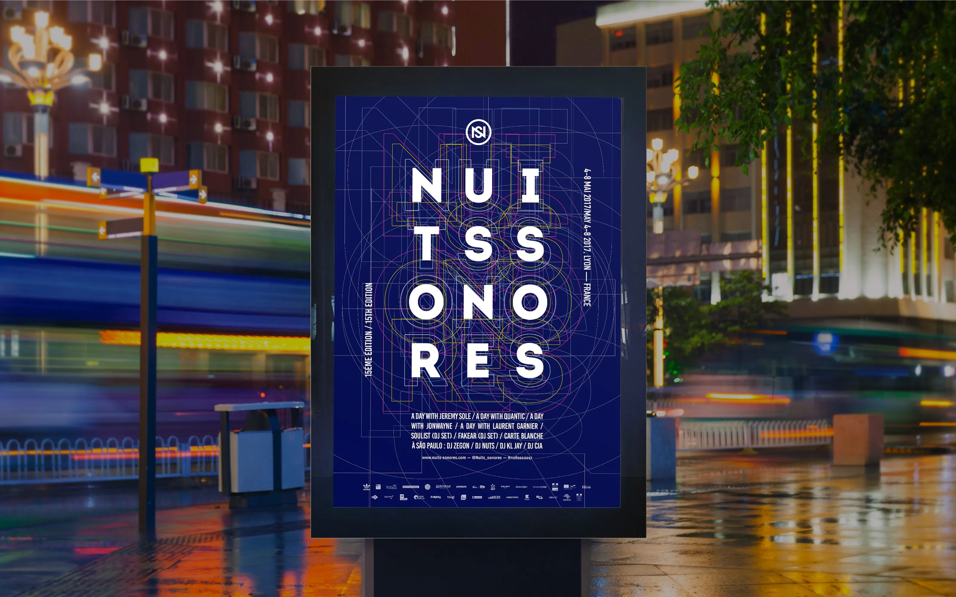 Mockup de la proposition d’affiche pour le festival de musique électronique Nuits Sonores.