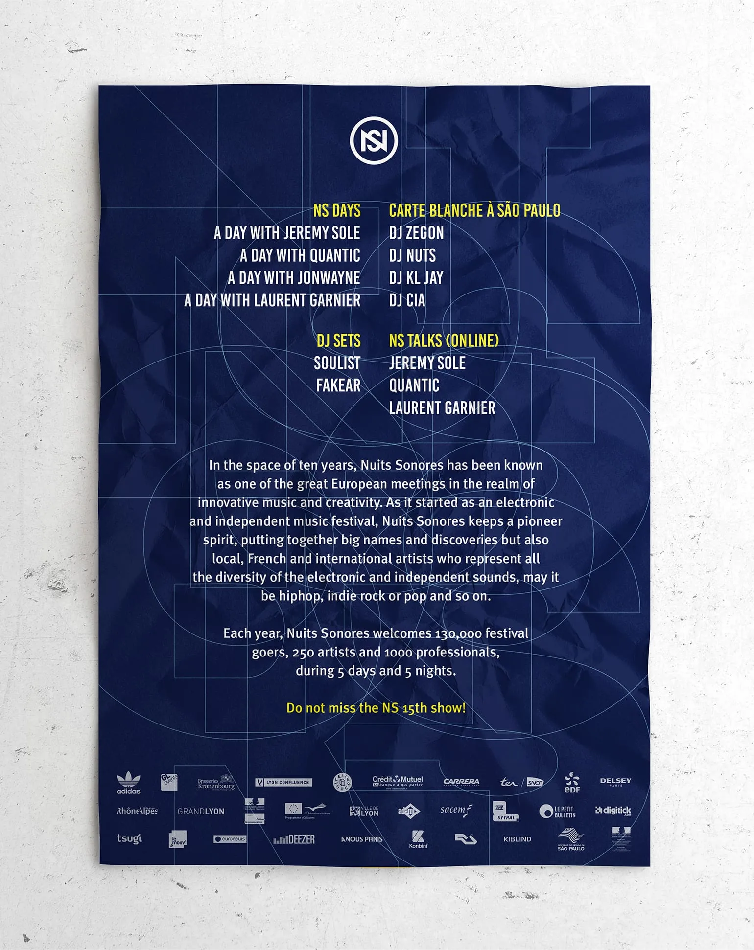 Recto du flyer conçu pour promouvoir le festival de musique électronique Nuits Sonores.
