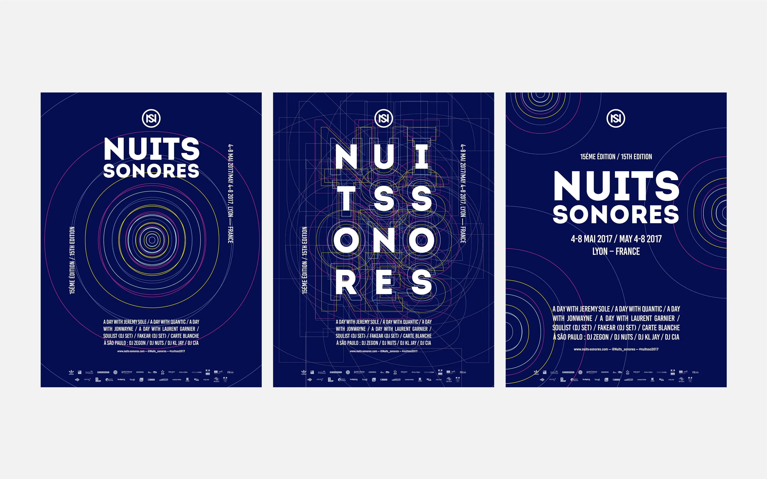 Série d’affiches développées pour le festival de musique électronique Nuits Sonores.