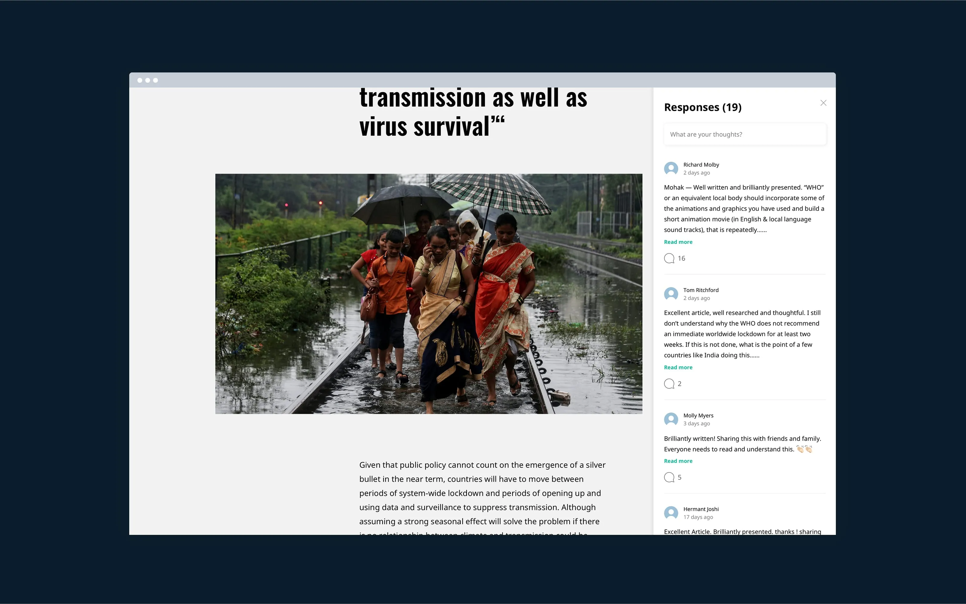 Interface de commentaires conçue pour le site web de l’OCDE.