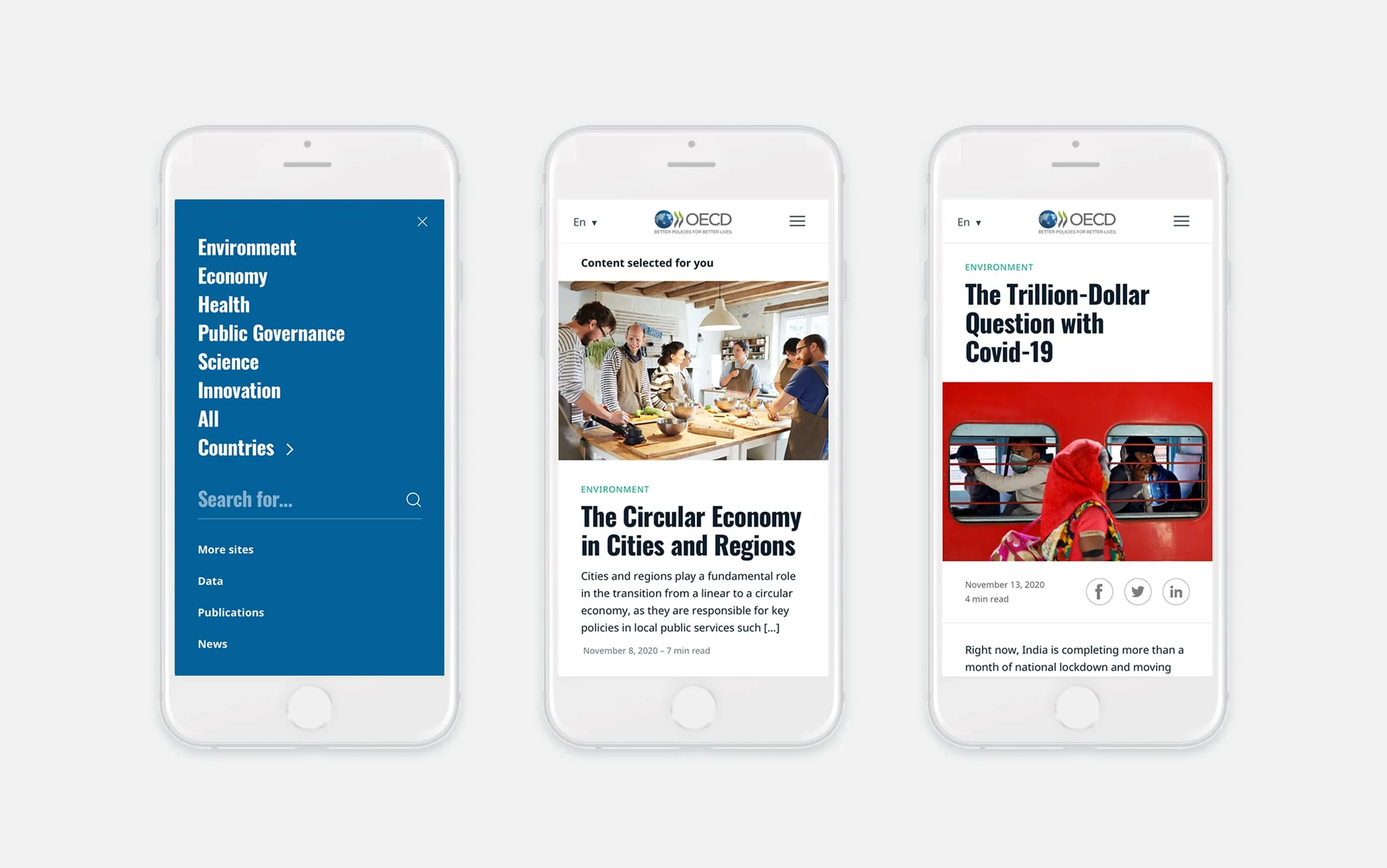 Version mobile de l’interface du site web de l’OCDE.